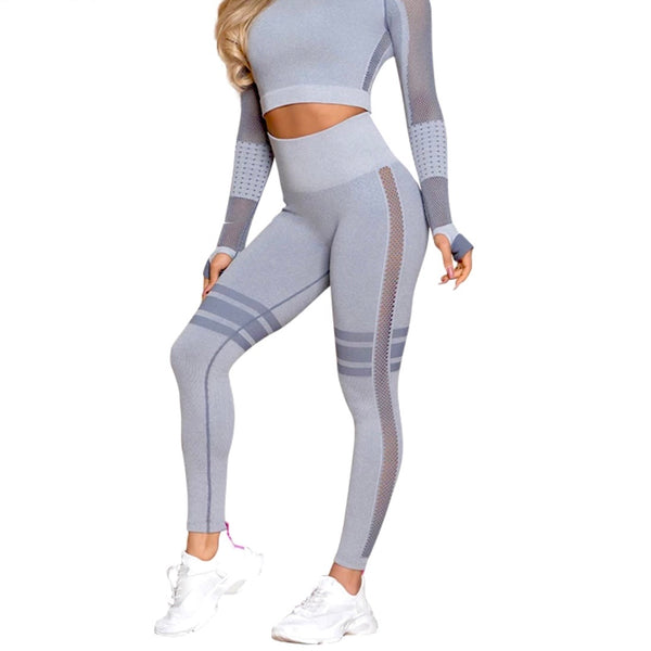 RKM MOTION LONG SLEEVE CROP TOP & LEGGINGS SET (UNIQUE BLUE-GRAY)