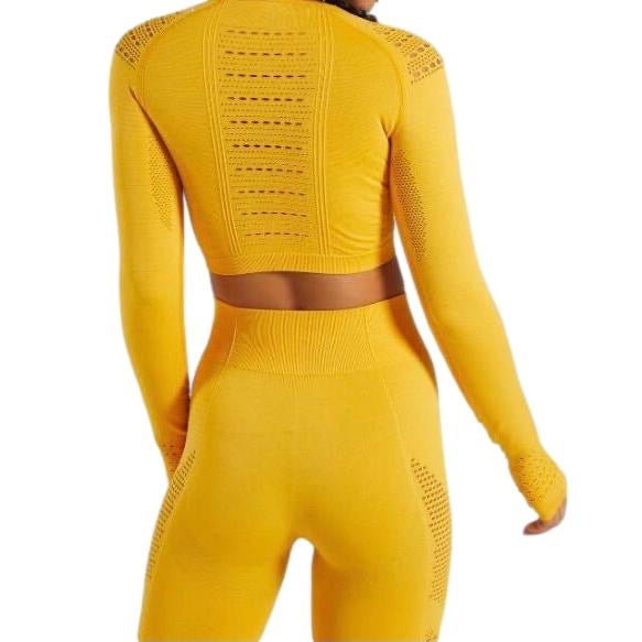 RKM MOTION LONG SLEEVE CROP TOP & LEGGINGS (STARBURST YELLOW)