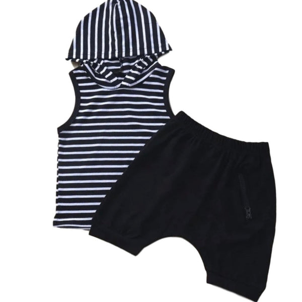 BOYS BLACK STRIPED JOGGER SET
