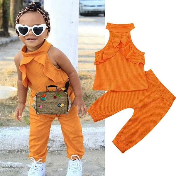 SLEEVELESS RUFFLE TOP & LONG PANTS SET